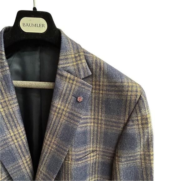 Navy and Yellow Check Pure Wool Sport Jacket - Baumler - Picture 2 of 12